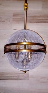 Savoy House Stirling 3 Light 12" W. Pendant w/ Crackled Glass Orb (Approx.56"L.) - Picture 1 of 12