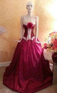 SAMPLE GOWN Ruby East Indian Victorian Style Taffeta Wedding Ballgown Set - Picture 1 of 12