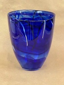 Kosta Boda Art Glass Cobalt Blue Swirl Free Form 9" Vase * Sweden - Picture 1 of 4