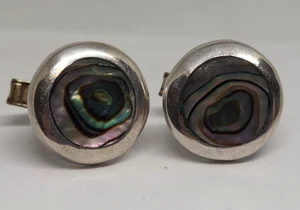Vintage Taxco Mexico Sterling Silver Abalone Cufflinks, Formal Wear Accessories - Picture 1 of 14