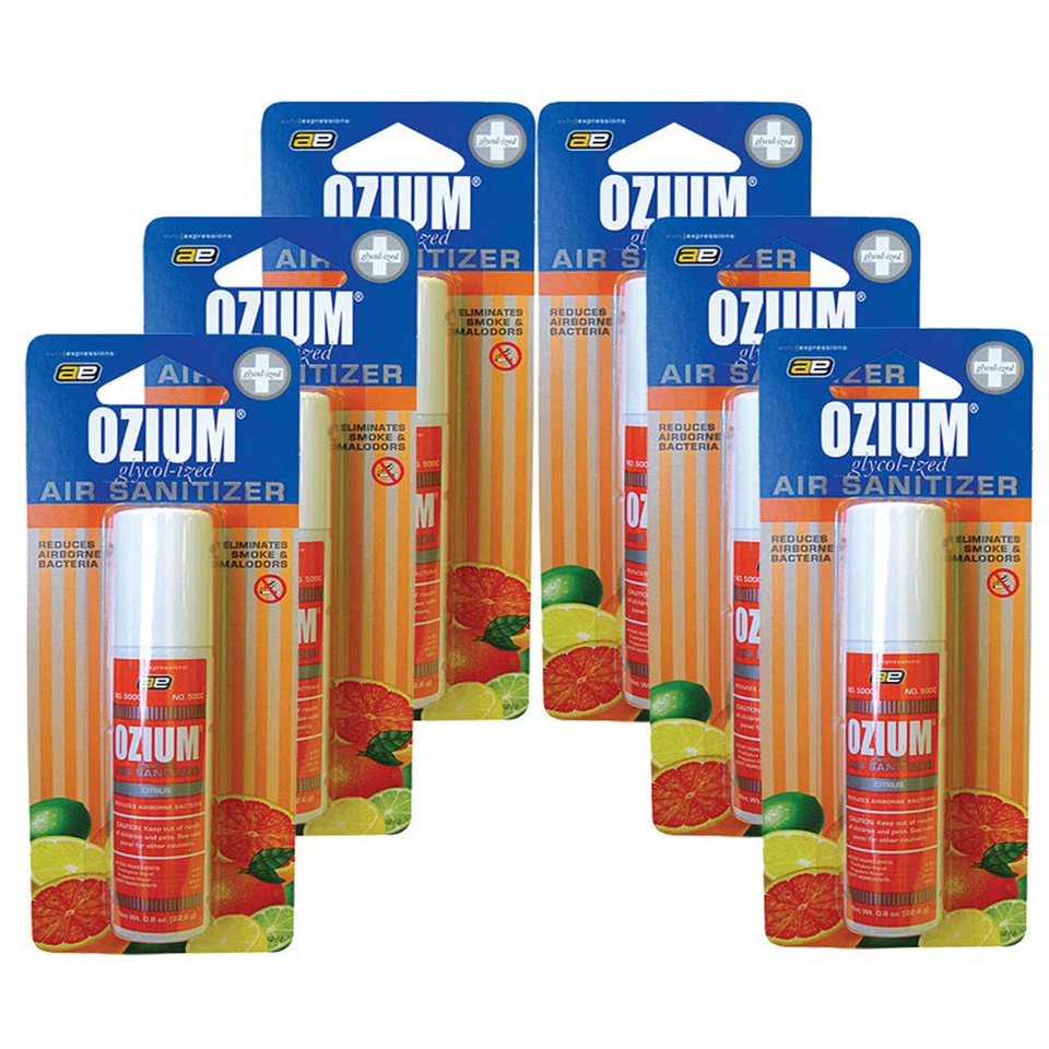 Ozium Smoke & Odor Eliminator Car Air Cleaner/ Freshener 0.8oz CITRUS, 6-PACK