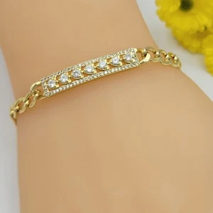 Hermoso brazalete de placa de identificación de eslabón enchapado en oro 14K placa de identificación 7 mm cadena de eslabón bordado - Imagen 1 de 4