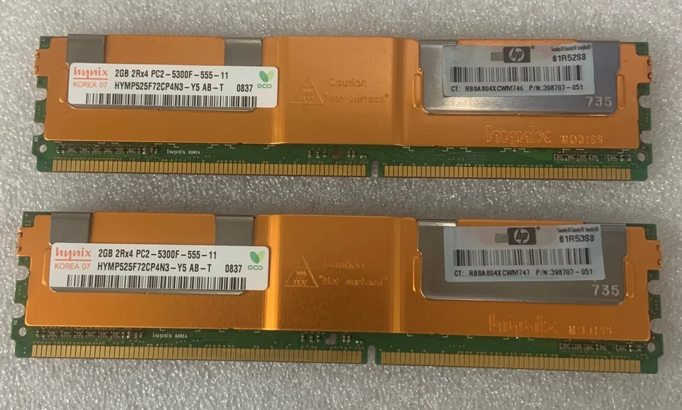 Hynix 4GB (2X2GB) 2Rx4 PC2-5300F ECC Server Memory Ram HYMP525F72CP4N3-Y5 - Image 1 of 1