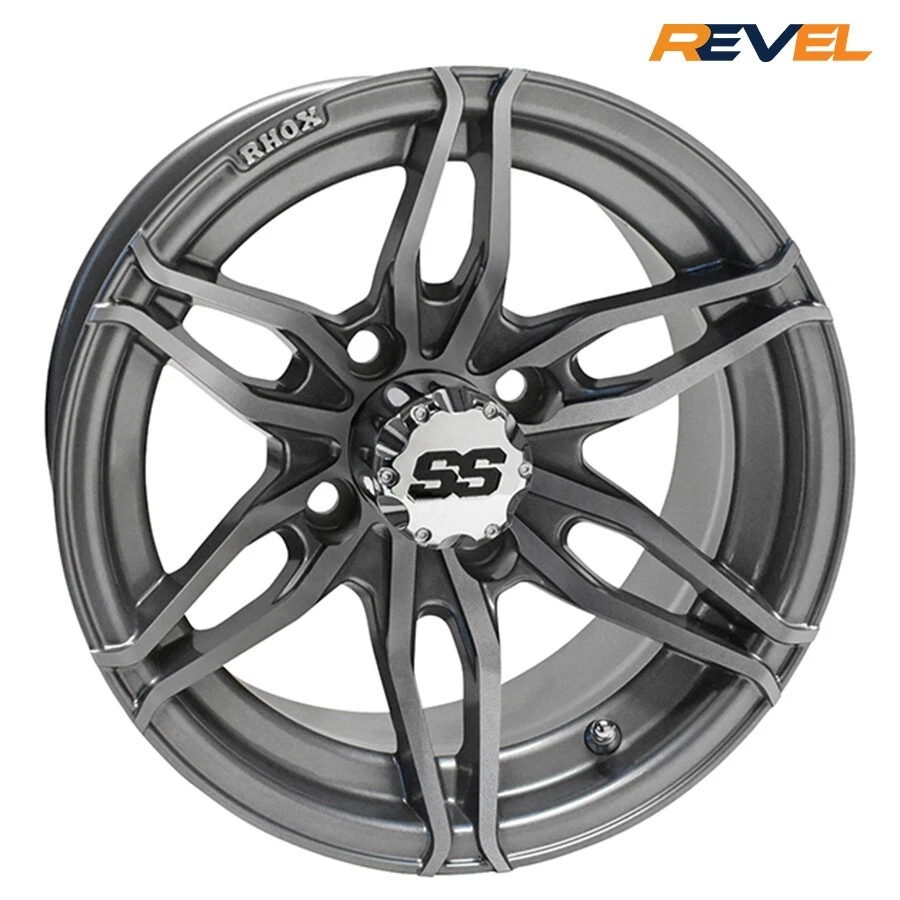Set of 4, RHOX RX377 12" Gun Metal Gray Golf Cart Wheels, 12x7, ET -25 Foto 1 de 2