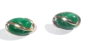 CORO Vintage GREEN MARBLED Ovals with Silver Tone Clip On Earrings FREE SHIPPING - Picture 1 of 2