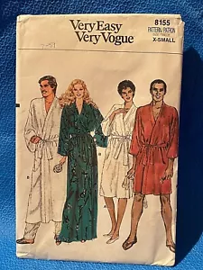 Vogue Sewing Pattern 1980s Unisex Robe Size X Small 6 Cut 8155 - Picture 1 of 4
