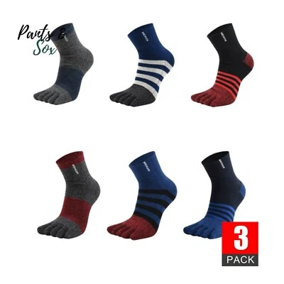 3 Pairs Mens Cotton Athletic Running Sports Socks Finger Toe Socks Black Blue - image 1 of 3