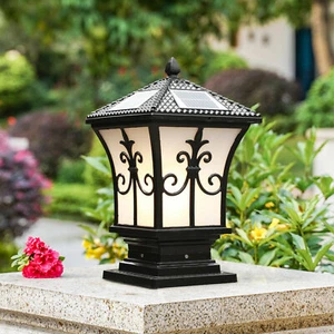 Post Light Solar Powered Outdoor LED Pillar Lamp Fence Fixture Yard Garden Black - Picture 1 of 12