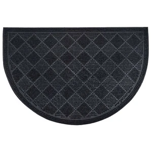 Half Round or Rectangle Front Door Mat Checkerboard Rubber Rug 24x16 Inch Black - Picture 1 of 11