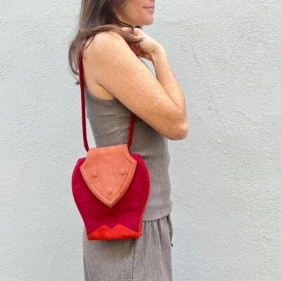 Bolsa de noite vintage Philippe modelo Paris bloco de cores vermelho e laranja camurça - Imagem 1 de 4