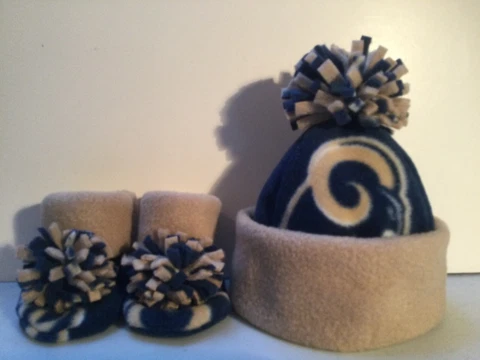 RAMS BABY HAT HANDCRAFTED Los Angeles newborn BEANIE & BOOTIES FLEECE SET NFL Cover