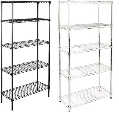 5 Tier Bookcase Chrome Shelf Garage Storage Rack Wire Shelving Unit Holds 800kg • 108.98£