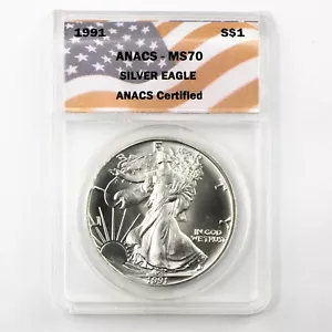 1991 $1 ANACS MS70 Silver American Eagle Flag Label - Picture 1 of 2