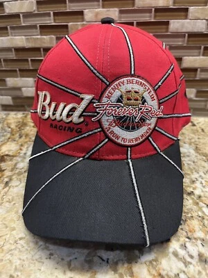Vintage 1990’s NHRA Drag Racing Budweiser Kenny Bernstein Forever Red Adjust Hat - Imagem 1 de 4