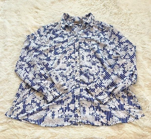 Chicos Damen Top Größe XL Blau Weiß Blumen Streifen Knopfleiste Boho Arbeit 141827x - Bild 1 von 10