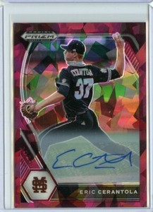 2021 Panini Prizm Draft Picks Base Auto Burgundy Cracked Ice #139 Eric Cerantola