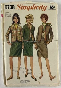 Simplicity 6738 Reversible Jacket, Skirt Sz 16 Cut Complete Sew Pattern VTG 60s - Picture 1 of 8