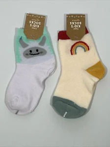 Lot Set of 2 Pairs Girls Yeti & Rainbow Kids Socks Size: 5 - 6.5 New - Picture 1 of 3