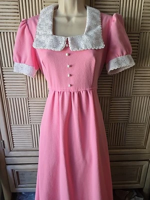 Maxi Vestido Busto Vintage Años 60 70 Cintura Imperio 36" Retro Rosa Foto 1 de 4