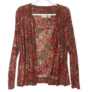 Chicos Travelers Paisley Open Front Lightweight Cardigan Sz 2, Large Stretchy - Picture 1 of 8