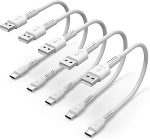 6 inch Short USB C Cord Fast Charge 5 Pack Durable A to 0.5 Feet, White - Afbeelding 1 van 7