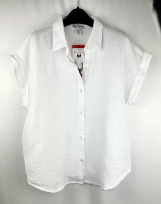 Camisa Jessica Simpson Para Mujer M Informal Abotonada Seersucker 100% Algodón Top Foto 1 de 4