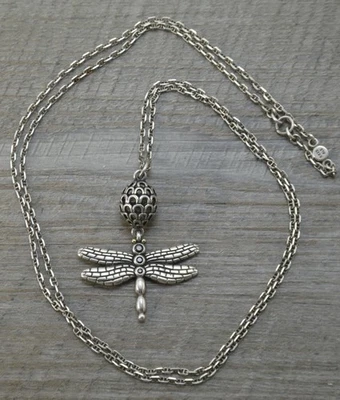 Rare Discontinued Pandora Dragonfly 925 Ale Silver 14K Pendant & 32" Necklace — 第 1/4 张图片