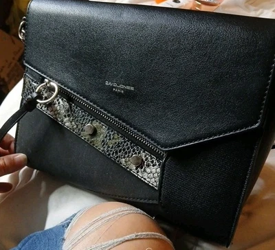 Bolso Bandolera David Jones Paris Negro Cartera con Acento de Piel de Serpiente  Foto 1 de 4