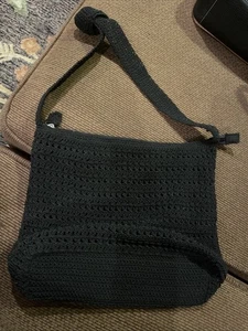 Cartera LIZ CLAIBORNE 12 X 10 Negra Nylon Tejido Macramé Crochet Bolso de Mano Boho Cremallera - Imagen 1 de 9