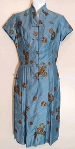 Hawaiian Casual Stan Hicks Blue Gold Coin Print Slit Sheath Dress Size 12 - Bild 1 von 10