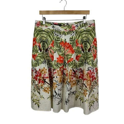 Talbots Floral Midi Skirt Size 14 Tropical Linen Cotton Vacation Cruise Resort - Image 1 of 4