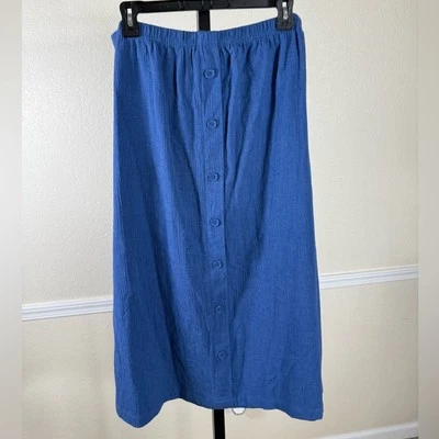 Saia midi Blair azul botão frontal XL mistura de algodão cintura elástica clássica modesta - Imagem 1 de 4