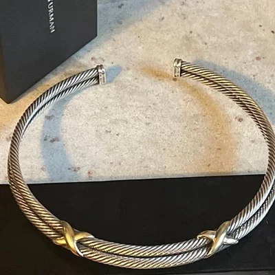 Collar Gargantilla Doble X Cable DAVID YURMAN Plata Esterlina Oro 14K 94g Foto 1 de 4