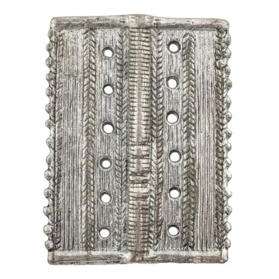 Silver Rectangular Dotted Baule Pendant Bead 45x41mm Ivory Coast African Flat - Image 1 of 4