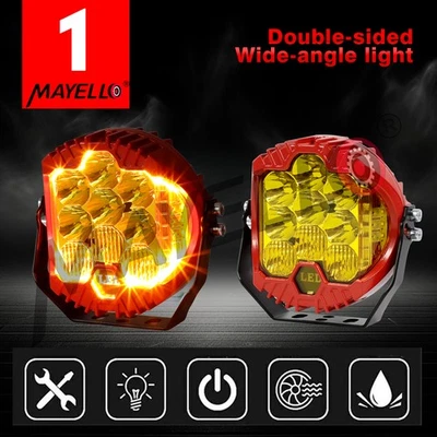 MAYELLO 2Pcs 5" LED Work Light Bar Red Pods DRL Round Offroad Driving Truck ATV Fog Lamp
