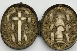 Reliquie  Ovale Messing Kapsel, Relic, Mitte 19Jhd, mit Maria Statue - Bild 1 von 12