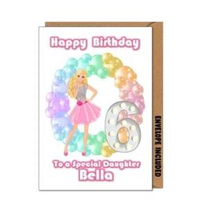Personalised Barbie Birthday Card 5th 6th 7th Daughter Granddaughter Niece AIT - Picture 1 of 1
