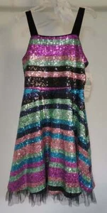 Rare Editions Girls Size 16 All Sequins Multi Color Jewel Tone Striped Formal Pa - Picture 1 of 5