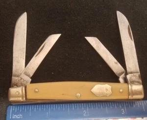 German Eye 56Y Congress Knife, 2 BLADES REPLACED, Yellow Composite Handles  - Picture 1 of 7