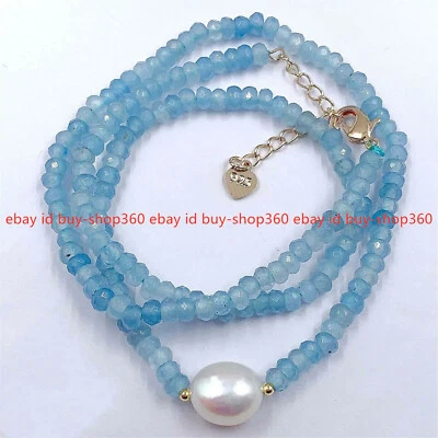Новый граненый 2 x 4 мм синий аквамарин драгоценных камней белый барокко жемчуг ожерелье 18 - Изображение 1 из 4