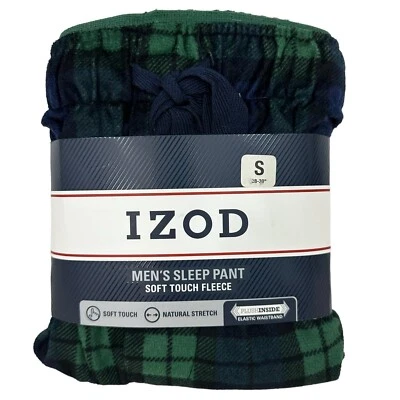 Pantalón para dormir de felpa polar suave al tacto IZOD para hombre con cordón azul verde a cuadros pequeño nuevo con etiquetas Foto 1 de 4