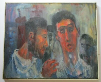 Pintura moderna de mediados de siglo modernismo retrato figuras icónico misterio vintage Foto 1 de 4