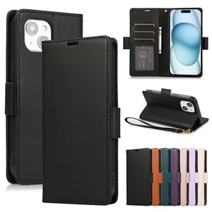 For iPhone 15 14 13 12 11 XR XS 7 8 Leather Flip Card Holder Wallet Case Cover - Picture 1 of 14