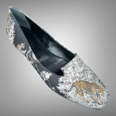 Hermes Black Printed Silk Equateur Tattoo Flats Ballet Loafer Shoes EU 40 - Image 1 of 4