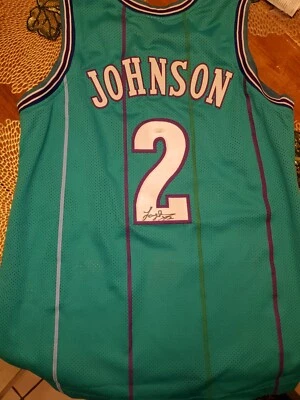 LARRY JOHNSON SIGNED AUTOgraph Charlotte HORNETS GREEN JERSEY JSA Coa GRANDMAMA - Image 1 of 4