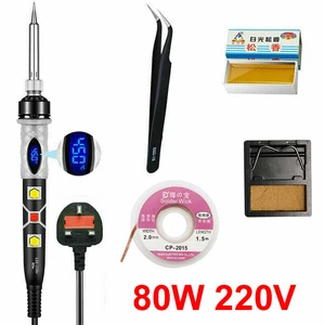 80W Soldering Iron Kit Adjustable Temperature Solder Wick Flux Stand Tweezer - Picture 1 of 15