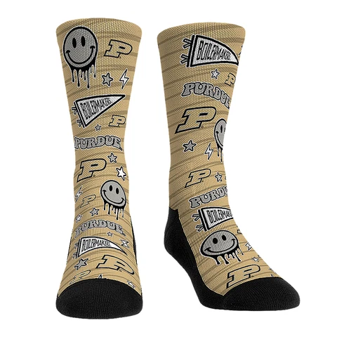 Youth Rock Em Socks Purdue Boilermakers Smiley Stickers Crew Socks Cover