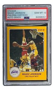 Magic Johnson Signed LA Lakers 1986 Star #10 Trading Card PSA/DNA Gem MT 10