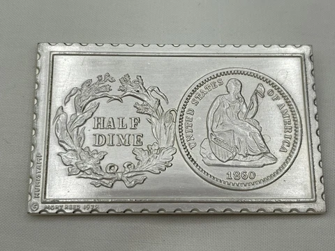 1860 USA 1/2 Half Dime Numistamp Medal, LOW #413 ALL MY LISTS, 1979 Mort Reed Cover