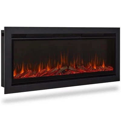 Real Flame 49" Wall Mounted Recessed Electric Fireplace Insert in Black - Image 1 of 4